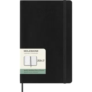 Moleskine 18 Monate Wochenkalender 2026/2027, L/A5, 1 Wo = 1 Seite, Rechts Linierte Seite, Weicher Einband, Schwarz