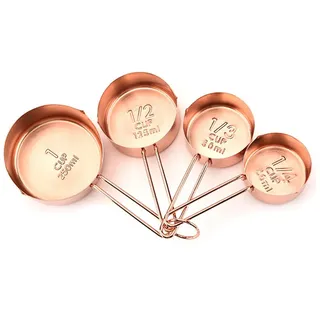 Gabriera Edelstahl-Messlöffel-Set, Kupfer-Messbecher zum Kochen, Backen, tragbare Küchenutensilien, Set von 4 Stück, 250 ml/125 ml/80 ml/60 ml
