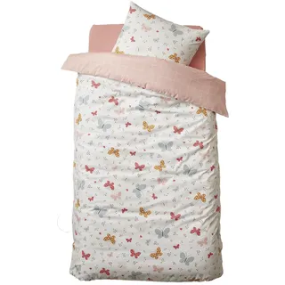VERTBAUDET Bettwäsche für Kinder, Bettbezug + Kissenbezug, Schmetterlinge, Öko-Tex®, Rosa, 140 x 200 cm, 63 x 63 cm