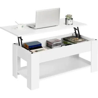 Yaheetech Couchtisch mit höhenverstellbarer Tischplatte, Wohnzimmertisch, ausziehbarer Sofatisch für Wohnzimmer, Büro, Weiß