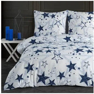 Buymax Bettwäsche, Renforcé: 100% Baumwolle, 2 teilig, Bettbezug-Set, 155x200 cm, mit Reißverschluss Sterne Stars Weiß Blau blau|weiß