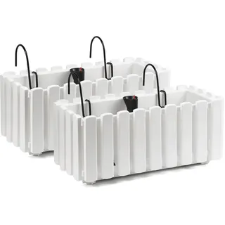 Tymar Blumenkasten mit Halterungen landhausstil, Balkonkasten lattenoptik, Pflanzkasten Landhaus, 2er-Pack, Garten, Balkon, Terrasse (Weiß, 40 cm)