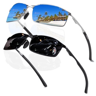 2 Stück Sonnenbrille Herren Polarisiert Outdoor Sportbrille HD View Polar Verspiegelt Sunglasses Men Metallrahmen Fahrerbrille Schwarz Blaue Gläser Pilotenbrille Klassische Retro 100% UV400 Schutz