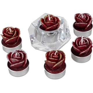1 Satz mit 6 Teelichter Rose bordeaux/weinrot- Deko für Weihnachten Modell/Farbe sortiert- Lieferung ohne Leuchter