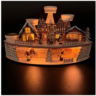 Online-Fuchs Adventskranz Kerzenhalter für 4 Teelichter mit LED-Beleuchtung und Timer, Kerzenständer, Weihnachtsdeko aus Holz beige