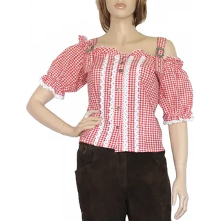 German Wear Carmenbluse OB2-rot Trachtenbluse Carmenbluse Trachtenlederhosen-bluse ROT kariert 38