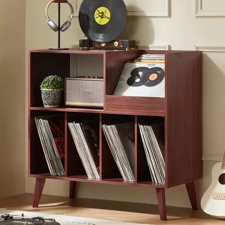 Großer Plattenständer mit Aufbewahrung,Plattenspieler-Ständer mit Ablage,Vinylplatten-Halterung mit Präsentationsfläche,Plattenständer für bis zu 300 Alben, Plattenregal für Musikzimmer und Wohnzimmer