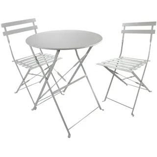 Bubble-Store Bistro Set klappbar, Balkonset 2 Stühle 1 runder Tisch, Balkonmöbel Metall, wetterfest, Bistrogarnitur für Balkon, Garten Terrasse (Grau), Sitzhöhe 52 cm, 40086