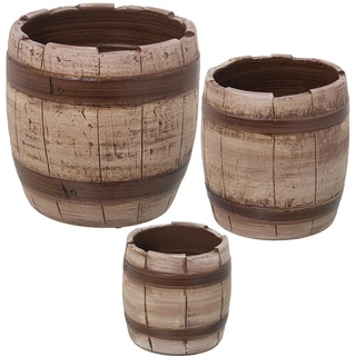 DRW Set mit 3 runden Pflanzgefäßen aus Keramik in Braun, 14 x 13, 20 x 19 und 26 x 25 cm