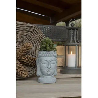 Pflanzkübel Buddha Kopf grau Polyresin 34 cm – Pflanztopf wetterfest Deko