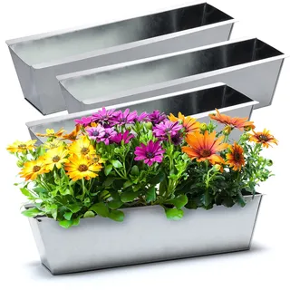 BigDean 4er Set Zink Paletten Blumenkästen - Einsatz 38cm groß Silber - aus Metall verzinkt - Zinkkasten Pflanzkasten Balkonkasten Blumentopf für Europaletten