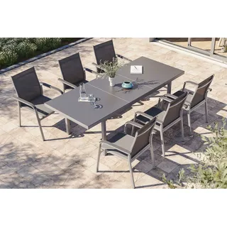 KETTLER BasicPlus Garten-Essgruppe, 6 Personen, ausziehbar, 180-240cm, Alu/Textilene, Stapelsessel