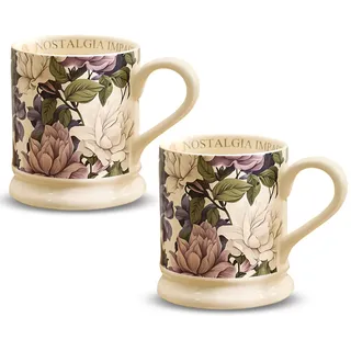 MIATTCLD Kaffeetassen 2er Set Porzellan Kaffeebecher Blume Schmetterling Design Vintage Teetasse mit Griff für Cappuccino, Kaffee, Tee, Büro Geschenk Becher Set, 380ml (Pfingstrose)