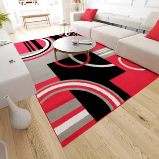 Mazovia Modern Teppich - Kurzflor - Teppich für Wohnzimmer, Schlafzimmer, Esszimmer - ÖKO-TEX Wohnzimmerteppich, Robust und pflegeleicht, Niedrige Florhöhe - Grau Rot 140 x 200 cm