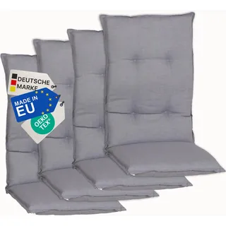 NYVI Gartenstuhl Auflagen Hochlehner 4er Set Barcelona - UV-Beständig, Atmungsaktiv, Strapazierfähig - Hochlehnerauflagen Sitzkissen Outdoor - Sitzauflagen für Gartenstühle 118x50cm Mittelgrau