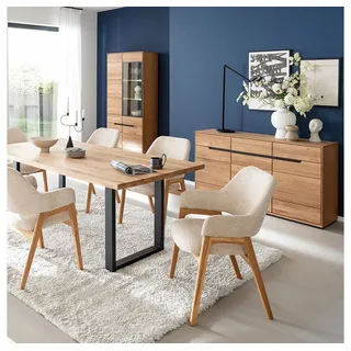 Lomadox Esszimmer-Set AVESTA-06, (Spar-Set, 3-St., Sideboard Vitrine), in Eiche teilmassiv, grifflos, LED-Beleuchtung, Esstisch 180x100 cm braun