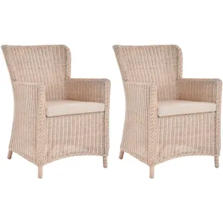 Krines Home Esszimmersessel 2er Set Rattansessel Skandinavischer Stil Natur Rattan Sessel, Armlehnsessel, Esszimmer weiß