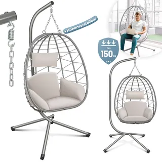 Makika Hängesessel mit Gestell höhenverstellbar aus Polyrattan in Silber