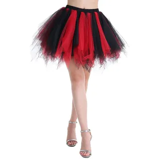 Karneval Erwachsene Damen 80's übergröße Tüllrock Tütü Röcke Tüll Petticoat Tutu Schwarz/rot. - XL-XXL