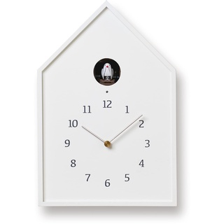 Lemnos Kuckucksuhr Birdhouse/Designer Cuckoo Clock aus Japan/Kuckucksuhr mit Batterie und Lichtsensor/Vogeluhr aus Holz/Kuckucksuhr modern Design - Farbe Weiß