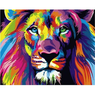 Komking Malen Nach Zahlen Erwachsene Kinder, DIY Acrylmalerei-Kits für Handwerksgeschenke, bunter Löwe 16X20inch ohne Rahmen