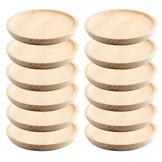 Space Home - Holzteller Rund - Pizzabrett - Holzplatte - Holzbrett Rund - Fleischteller - Pizza Brett - Pizzateller Holz - Pizzateller - Schneidebrett - Kiefer - Set von 12 - Ø 12 cm