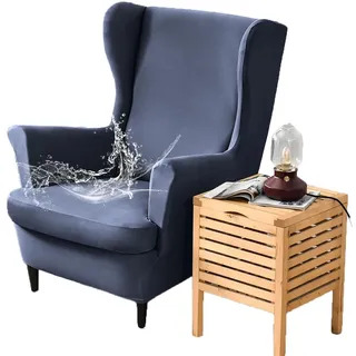 FANSU 2 Teilig Ohrensessel Überzug, Wasserdicht Einfarbig Universal Sessel-Überwürfe Ohrensessel Schonbezüge Bezug Sesselhusse Elastisch Stretch Tiger Stuhlbezug mit Armlehne (Navy blau)