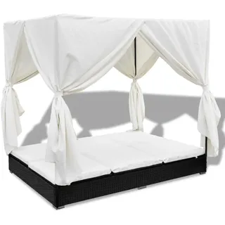 vidaXL Outdoor-Loungebett mit Vorhang Poly Rattan Schwarz