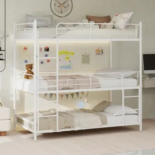 Schweres Dreifach-rahmenbett Mit Eingebauter Leiter Und Durchgehendem Geländer, Bodensicher Für Kinder/jugendliche/erwachsene, Schlafzimmer/schlafsaal, Keine Federn Erforderlich, Einfach Zu Montieren,