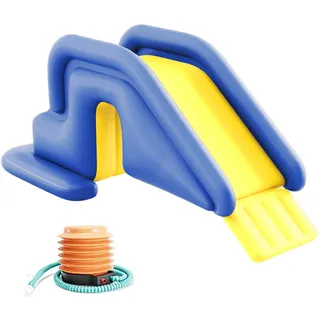Ngbbby Aufblasbare Wasserrutsche, Poolrutschen für oberirdische Pools, schwimmende PVC-Wasserrutsche mit Fußpumpe, tragbarer Pool blau