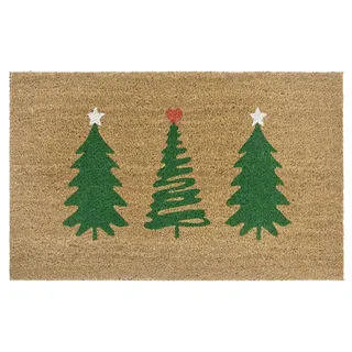 Hanse Home Kokos Fußmatte Weihnachten für Innen - Schmutzfangmatte Natur, Kokosmatte Weihnachtsbaume Grün, Fußabtreter rutschfest für Flur, Eingangsbereich - 45x75cm