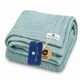 nordic coast company Musselin Decke Baby [80 x 80 cm] – Musselindecke | Krabbeldecke Neugeborene – 100% Baumwolle, 4-lagig, Spucktuch, Stilltuch – Baby Erstausstattung Neugeborene (Jade Grün)