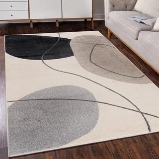 Mazovia Designteppich Modern Teppich Kurzflor Wohnzimmerteppich Japandi Scandi Creme Beige, 180 x 250 cm, Fußbodenheizung, Allergiker geeignet, Farbecht, Pflegeleicht beige|braun 180 x 250 cm