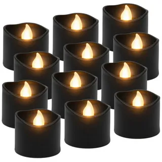 Ruhhy LED-Kerze LED Teelichter Set 12 Stück schwarz mit Flammeneffekt Batterie (LED Teelichter Set 12 Stück schwarz Flammeneffekt batteriebetrieben, 12-tlg., Schwarze LED Teelichter 12 Stück mit Flammeneffekt Batterie), Flammenloses LED Teelicht Flammeneffekt