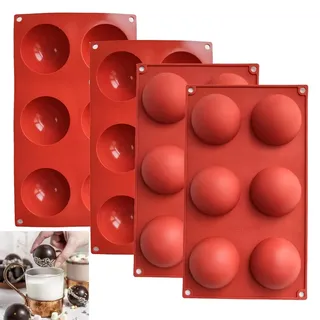 4 Stück Silikonform Kugel, 6 Löcher Rund 6.6cm, Halbkugel Backform für Schokolade, Kuchen, Gelee, Kuppel-Mousse