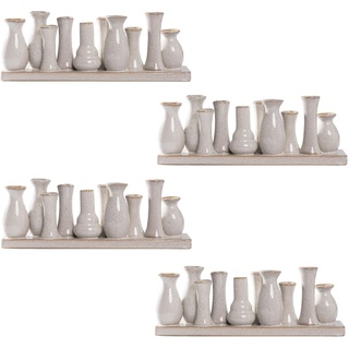 Jinfa 4 Set aus 10 kleinen Vasen auf festem Sockel | handgefertigte Blumenvasen Tischdeko | Antik-Weiß