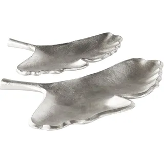 Beliani Dekotablett 2er Set Blatt PALENQUE Metall Silber