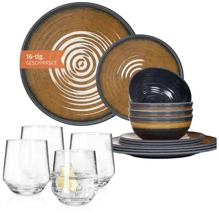 Moritz Geschirr-Set Camping Geschirr Stone Curry + Milano Wassergläsern