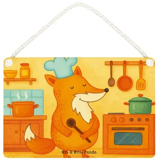 Mr. & Mrs. Panda Hinweisschild Fuchs Koch Design, Schild DIN A5, Weiß, holzbild, wandhänger, Deko Wa, (Packung), Türschild Geschenk Küche Spruch weiß DIN A5 | 21 cm x 10 cm x 14.8 cm