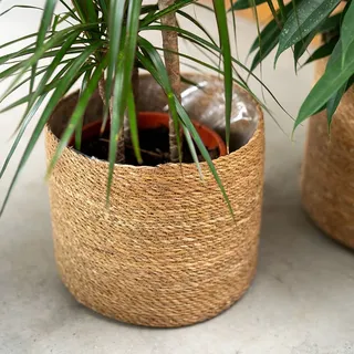 Seegras Korb rund natur Ø 38 x 35 mit Einsatz Blumentopf geflochten Aufbewahrungskorb Über-Topf Blumenkorb - Braun