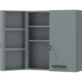 kleankin Medizinschrank, abschließbarer Medikamentenschrank mit 2 Türen und 6 Regalen, Erste-Hilfe-Schrank für Küche, Flur, Wohnzimmer, Stahl, 55 x 18 x 60 cm, Kohlegrau   Aosom