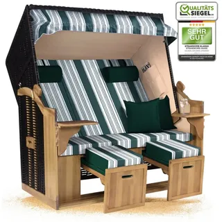 Strandkorb Hanse Strandkorb Strandkorb Ostsee XXL 2,5 Sitzer Volllieger Schwarz Grün, BxTxH: 150x80x160 cm, Ostsee XXL Volllieger, Ostsee 2,5-Sitzer Modell 2025, Stabiles Wacholder mit handgefertigtem Polyrattangeflecht grün