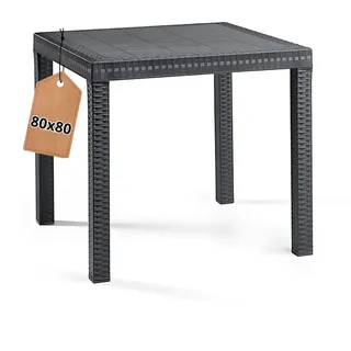 Tomaino - Gartentisch Kunststoff Anthrazit Rattanoptik - Beistelltisch Outdoor Wetterfest Mit Schirmloch - Quadratisch 80x80x74h cm (Anthrazit)