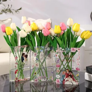 PORPAN Buchvase, Acryl, für Blumen, klare, Moderne, dekorative Vase für Schlafzimmer, Wohnzimmer, Esstisch, Büro, 3er-Set