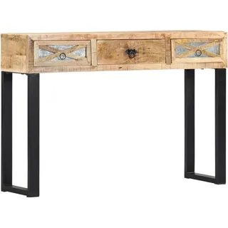 vidaXL Mangoholz Massiv Konsolentisch mit 3 Schubladen Konsole Beistelltisch Sideboard Flurtisch Telefontisch 110x30x76cm Verzinkter Stahl