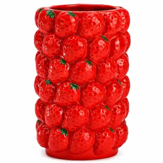 Blumenvase Erdbeeren aus Keramik – Dekovase 19 cm – Frucht Design – Vase für Blumen, Sommerdeko & Küche (Erdbeere)