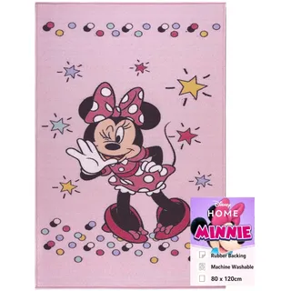 Disney Home Kinderteppich - Offiziell lizenzierter Kinderspielteppich für Kinderzimmer, Spielzimmer - rutschfeste und waschmaschinenfeste Spielmatte für Kinder, Minnie Mouse Teppich 80 x 120 cm
