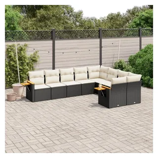 furnicato Garten-Essgruppe Garten-Sofagarnitur Schwarz PE-Rattan Echtholz 62x62x69 cm, (1-tlg), Wetterfeste Sitzgruppe mit Stauraum und klappbaren Ablageflächen schwarz