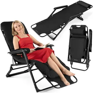 Luverno® Klappbare Gartensessel Sonnenliege mit Kissen bis 120 kg Liegestuhl Klappliege Gartenliege Rückenlehne Campingstuhl Strandsessel Strands... - Schwarz