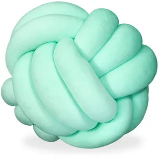 Relaxdays Knotenkissen, geknotetes Kissen für Sofa, Bett, dekorativ, skandinavisch, Zierkissen Knoten, Ø 25 cm, Mint, 1 Stück, 10025428_213